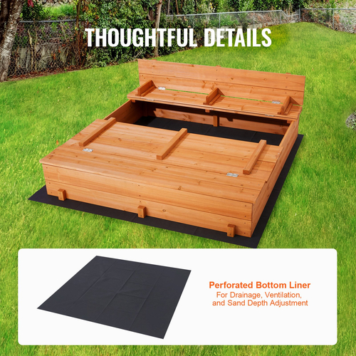 VEVOR Wooden Sandbox Sand Box Sand Pit με κάτω επένδυση για υπαίθριες ηλικίες 3-12