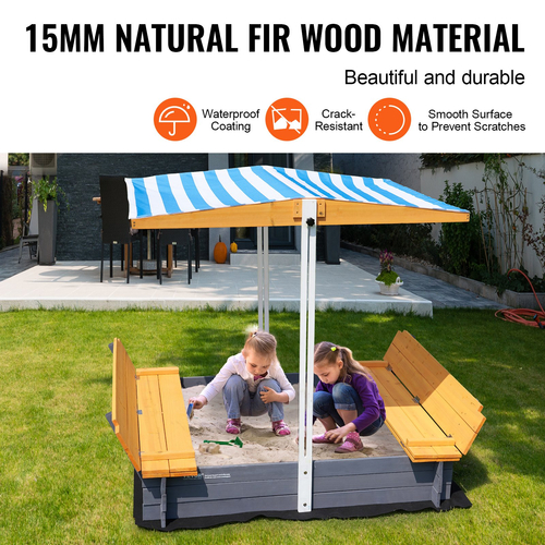 VEVOR Wooden Sandbox with Canopy Sand Box Sand Pit Εξωτερική αυλή Ηλικίες 3-12