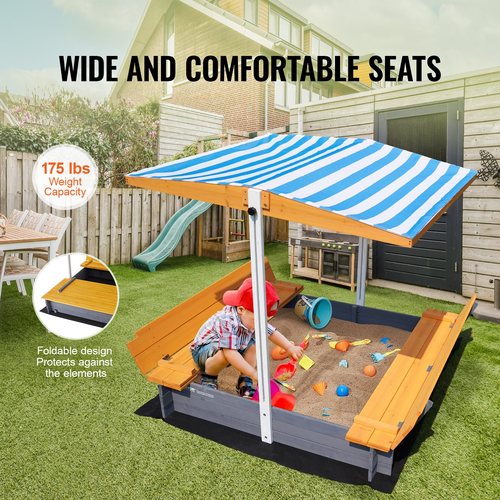 VEVOR Wooden Sandbox with Canopy Sand Box Sand Pit Εξωτερική αυλή Ηλικίες 3-12