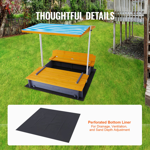 VEVOR Wooden Sandbox with Canopy Sand Box Sand Pit Εξωτερική αυλή Ηλικίες 3-12