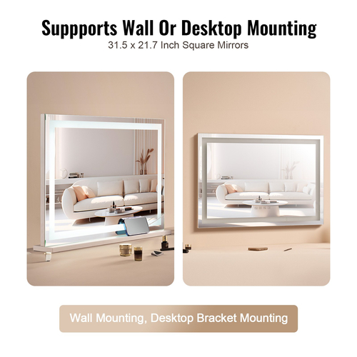 VEVOR Lighted Makeup Καθρέφτης 3 Χρώμα με Bluetooth USB Επιτραπέζιο Βάση τοίχου 21,7 ιντσών