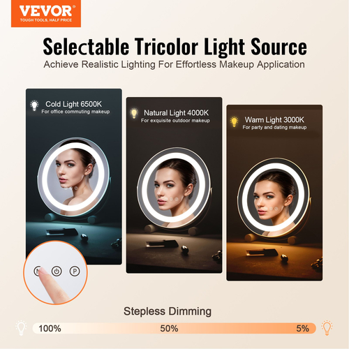 VEVOR 12&quot; καθρέφτης νεσεσέρ με φώτα LED μακιγιάζ Στρογγυλό με Smart Touch για Υπνοδωμάτιο