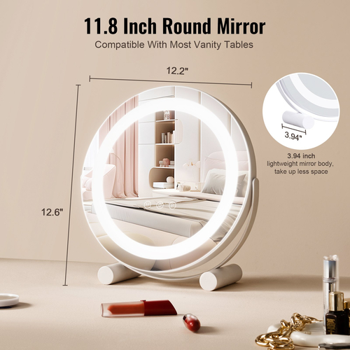 VEVOR 12&quot; καθρέφτης νεσεσέρ με φώτα LED μακιγιάζ Στρογγυλό με Smart Touch για Υπνοδωμάτιο