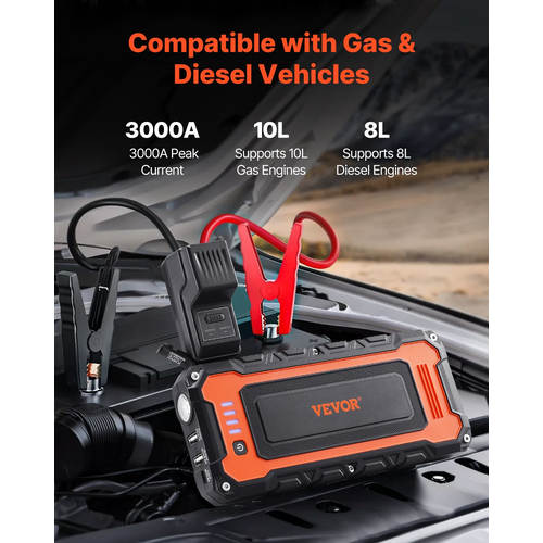 VEVOR Jump Starter 3000A 59,2Wh Lithium Booster Jumper Box Portable Power Bank
