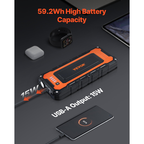 VEVOR Jump Starter 3000A 59,2Wh Lithium Booster Jumper Box Portable Power Bank