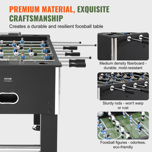 Τραπέζι VEVOR Foosball, 55 ιντσών κανονικό τραπέζι Foosball, Εσωτερικό τραπέζι πλήρους μεγέθους για σπίτι, οικογένεια και αίθουσα παιχνιδιών, Σετ τραπέζι ποδοσφαίρου με ποδόσφαιρο, περιλαμβάνει 4 μπάλες και 4 ποτηροθήκες