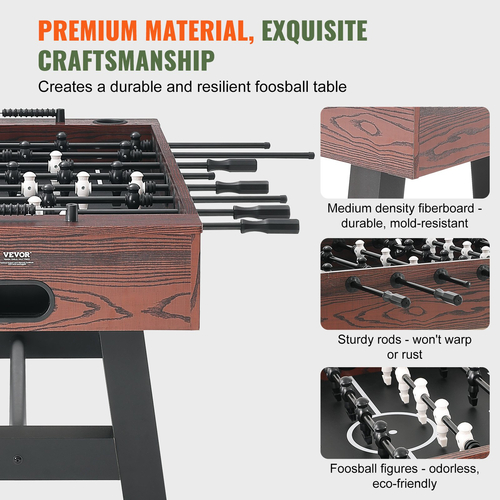 VEVOR Foosball Τραπέζι, 55 ιντσών Standard Size Τραπέζι Foosball, Εσωτερικό τραπέζι πλήρους μεγέθους για το σπίτι, την οικογένεια και την αίθουσα παιχνιδιών, ποδόσφαιρο με τραπέζι για ποδόσφαιρο, περιλαμβάνει 4 μπάλες και 2 ποτηροθήκες