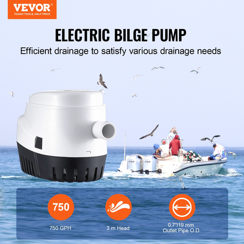 Αντλία υδροσυλλεκτών VEVOR, 750GPH 12V αυτόματη υποβρύχια αντλία υδροσυλλεκτών σκάφους με διακόπτη πλωτήρα, διάμετρος εξόδου 0,7&quot;, Αντλία υδροσυλλεκτών μικρού σκάφους, Ηλεκτρική αντλία υδροσυλλεκτών θαλάσσης για σκάφη, λίμνες, πισίνες, υπόγεια