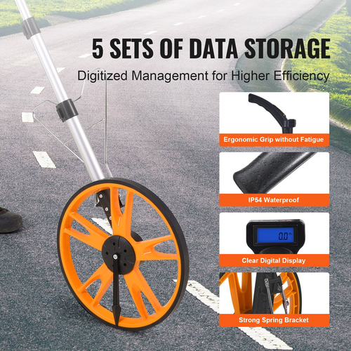 VEVOR Measuring Wheel 317mm Road Runner Τηλεσκοπική λαβή Πόδια/ίντσες με τσάντα