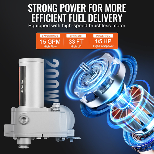 Αντλία μεταφοράς καυσίμου VEVOR 12V 15 GPM 1/5 HP Αντλία ντίζελ με αυτόματο ακροφύσιο καυσίμου