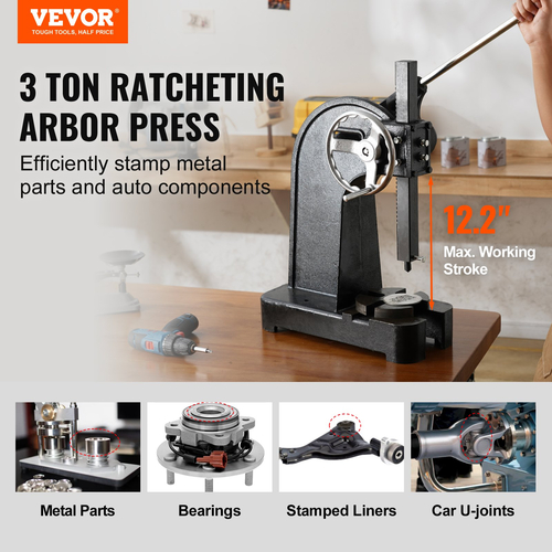 Πρέσα Arbor VEVOR, Πρέσα Arbor τύπου Ratchet 3 Ton, Πρέσα Arbor Ratchet Leverage with Handwheel, 12,2&quot; Μέγιστο ύψος, Χειροκίνητη πρέσα επιφάνειας εργασίας από χυτοσίδηρο, για στάμπα, κάμψη, τέντωμα, διαμόρφωση