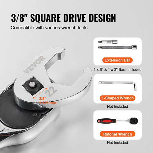 Σετ κλειδιού VEVOR 3/8&quot; Drive Crowfoot με 2 ράβδους επέκτασης, σετ κλειδιού ποδιών Crows 24 τεμαχίων, SAE 3/8&quot;-1&quot; και Metric 10-22 mm, Σετ κλειδιού Crowfoot από ατσάλι CR-MO, με EVA Tool Organizer