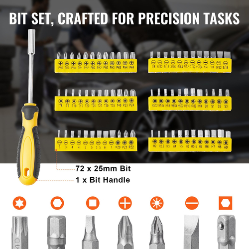 VEVOR 207-Piece Mechanics Tool Set 1/4&quot; 3/8&quot; 1/2&quot; Drive Sockets SAE and Metric