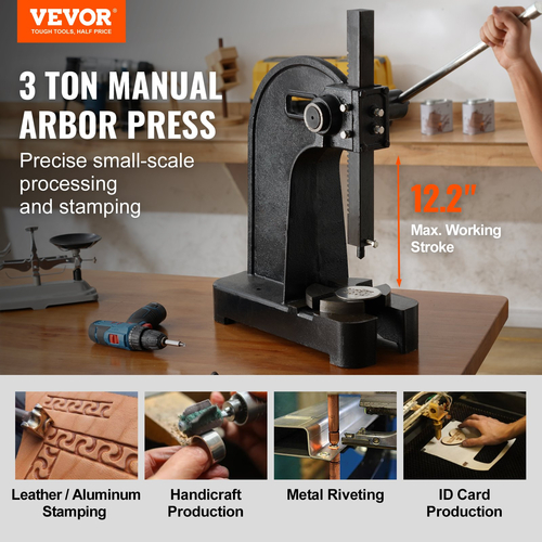 Πρέσα Arbor VEVOR, Χειροκίνητη πρέσα Arbor 3 Ton, Μέγιστο Ύψος 12,2&quot; Χειροκίνητη Επιτραπέζια πρέσα Arbor Arbor βαρέως τύπου, Πρέσα χειρός ακριβείας για στάμπα, κάμψη, τέντωμα, διαμόρφωση