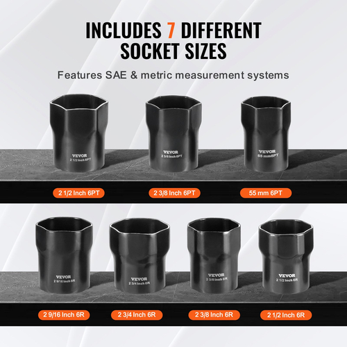 Σετ ρουλεμάν τροχού VEVOR Locknut Socket 1/2 in Drive 7 Pcs SAE και Metric 6 Point