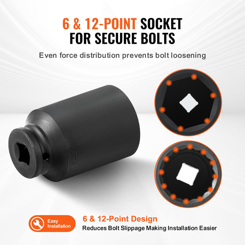 VEVOR Axle Nut Impact Socket Socket 1/2&quot; Drive Deep 6+12 Point 14PCS Metric Socket