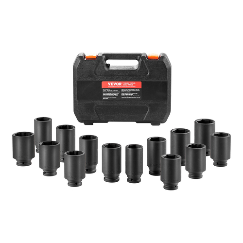 VEVOR Axle Nut Impact Socket Socket 1/2&quot; Drive Deep 6+12 Point 14PCS Metric Socket