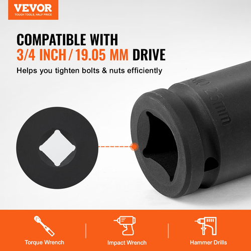 VEVOR Axle Nut Impact Socket Socket 3/4&quot; Drive 6-Point 8PCS Metric Spindle Socket