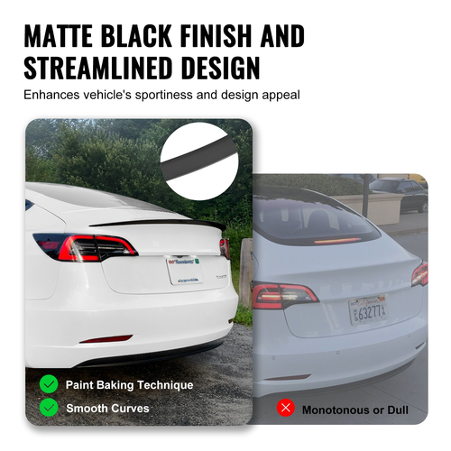 VEVOR GT Wing Spoiler Car, Spoiler 48,2 ιντσών, Συμβατό με Tesla Model 3, Υλικό ABS υψηλής αντοχής, Βαφή ψησίματος, Πτέρυγα πίσω αεροτομής αυτοκινήτου, Αγωνιστικά σπόιλερ για αυτοκίνητα, Μαύρο ματ
