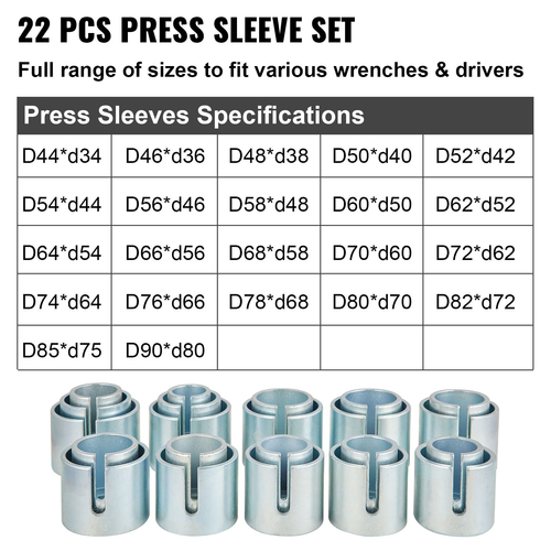 VEVOR 27 PCS Sleeve Kit Pull and Press, 45 # Steel Removal Installation Bushes Bearings Tool Kit, Bush Insertion Sleeve Tool Set Λειτουργεί στα περισσότερα αυτοκίνητα και κινητήρες LCV, HGV