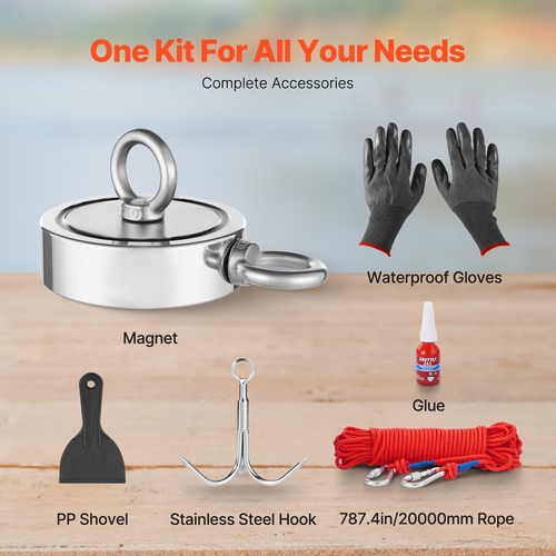 VEVOR 1700 LBS Strong Fishing Magnet Kit Διπλής όψης Pull Force Rope Carabiner