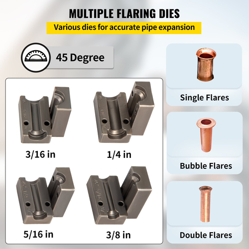 VEVOR Brake Line Flaring Tool, 45 μοιρών μονό, διπλό και φυσαλίδες για 3/16\&quot;, 1/4\&quot;, 5/16\&quot; και 3/8\&quot; μέγεθος σωλήνα, κατάλληλο για μαλακό μέταλλο χάλκινων γραμμών