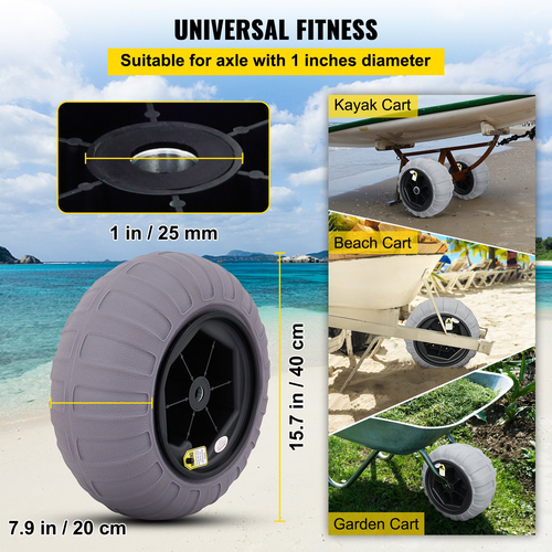 VEVOR Beach Balloon Wheels, ανταλλακτικά λάστιχα άμμου 15,7&quot;, TPU Cart ελαστικά για Kayak Dolly, Canoe Cart και Buggy με δωρεάν αντλία αέρα, 2-συσκευασία