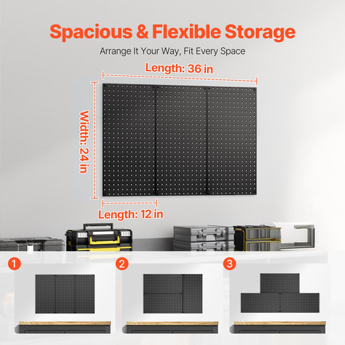 VEVOR Metal Pegboard Panels 3 panels 24&quot; x 12&quot; Wall Organizer for Garage Tool