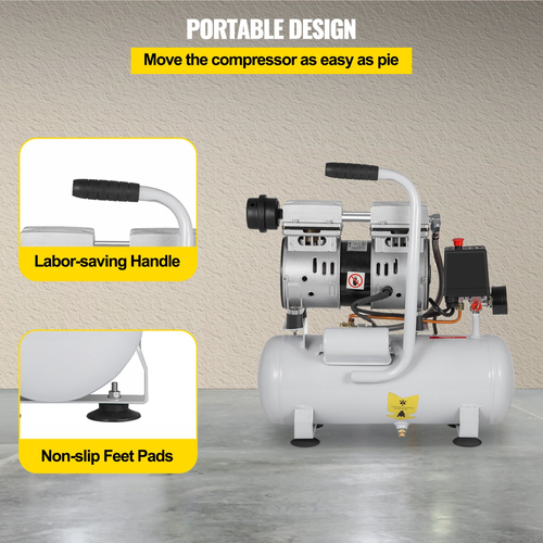 VEVOR Air Compressor 2 Gallon Ultra Quiet Αερόσυμπιεστής χωρίς λάδι 9L Αθόρυβος Αεροσυμπιεστής Δεξαμενής 550W Συμπιεστής χωρίς λάδι Χαμηλού θορύβου με κινητήρα καθαρού χαλκού