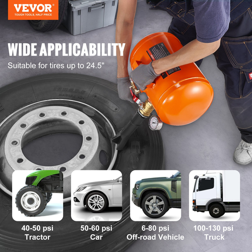 VEVOR Tire Bead Blaster, χωρητικότητα 5 γαλονιών/19 λίτρων, Περιλαμβάνει μανόμετρο και λαβή, δοχείο μέγιστου φουσκώματος 145 PSI, Λειτουργεί μεταξύ 85-116 PSI για αυτοκίνητα, φορτηγά και ATV