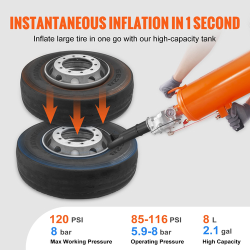 VEVOR Tire Bead Setter, χωρητικότητα 8L, Air Bead Blaster 120 PSI, φορητή και φορητή συσκευή φουσκώματος, 85-116 PSI για φορτηγά, τρακτέρ, ATV και αυτοκίνητα