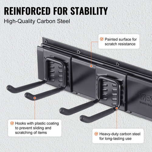 VEVOR Garage Tool Organizer, 300 lbs Max Load Capacity, Wall Mount Yard Garden Storage Rack Organization Heavy Duty με 6 ρυθμιζόμενους γάντζους και 3 ράγες, για εργαλεία κήπου, φτυάρια, ψαλίδια και σωλήνες