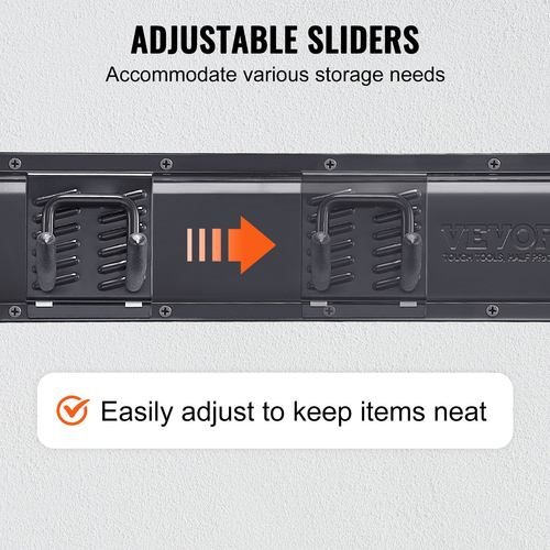 VEVOR Garage Tool Organizer, 600 lbs Max Load Capacity, Wall Mount Yard Garden Storage Rack Organization Heavy Duty με 10 ρυθμιζόμενους γάντζους και 4 ράγες, για εργαλεία κήπου, φτυάρια, ψαλίδια και σωλήνες