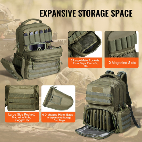 Σακίδιο πλάτης VEVOR Tactical Range for 6 Pistols Gun Backpack Green