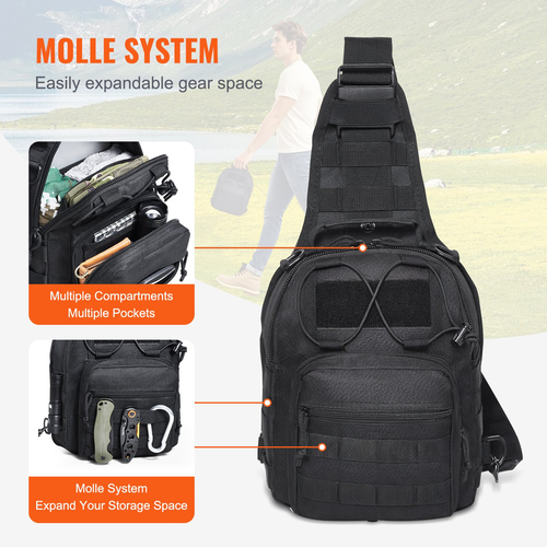 Τσάντα VEVOR Tactical Sling 10L Military Rover Shoulder Sling Backpack Μαύρο