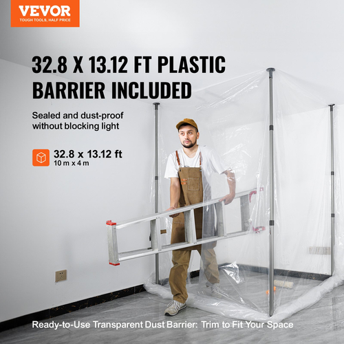 VEVOR Dust Barrier Poles 12 Ft with 4 Telescoping Poles Dust Barrier Poles
