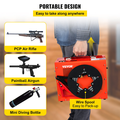 VEVOR PCP Air Compressor, Φορητός καταδυτικός συμπιεστής 350W 2700 RPM, Υψηλή πίεση 4500 Psi με Γρήγορη σύνδεση 8 mm &amp; Ενσωματωμένος ανεμιστήρας ψύξης, Σχεδίαση αυτόματης απενεργοποίησης δεξαμενής 1,5L Τροφοδοτείται από μπαταρία σπιτιού και αυτοκινήτου