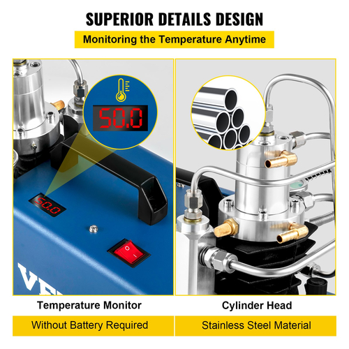 Συμπιεστής υψηλής πίεσης VEVOR, 4500PSI/30MPA/300BAR Αεροσυμπιεστής υψηλής πίεσης, 1800W 220V Αυτόματος συμπιεστής αεροβόλου τυφεκίου Κατάλληλος για αεροβόλο τουφέκι Paintball, Τυφέκιο PCP, Αερόπιστο, Μπουκάλι κατάδυσης