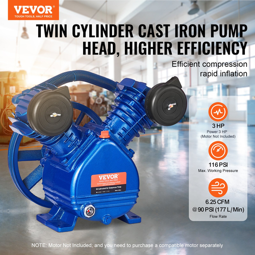 Κεφαλή αντλίας αεροσυμπιεστή VEVOR 3HP 6.25CFM @ 90PSI 2-κύλινδρος εμβόλου αντλίας