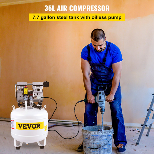 VEVOR Pancake Air Compressor, 35L/7,7 Gallon Vertical Air Compressor Tank, φορητός συμπιεστής χωρίς λάδι 1HP 750W, Ultra Quiet, 115PSI, 5.9CFM, 1440rpm, για φούσκωμα ελαστικών, ανακαίνιση σπιτιού, εργαλεία αέρα