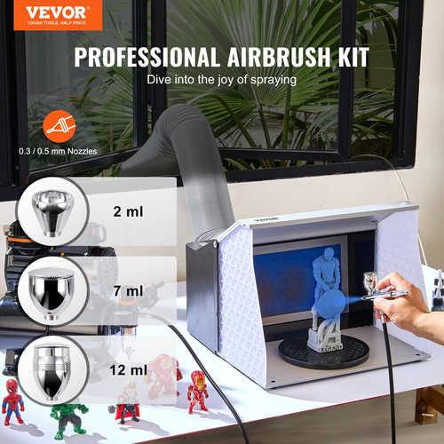 Πιστόλι VEVOR Airbrush Gun, 0,3 mm και 0,5 mm Dual Action Gravity Feed Airbrush, Airbrush Kit με 2/7/12ml χάλκινα κύπελλα και αξεσουάρ καθαρισμού, πιστόλι Air Brush για μοντέλα βαφής, κέικ, επιδόρπια, τέχνη νυχιών