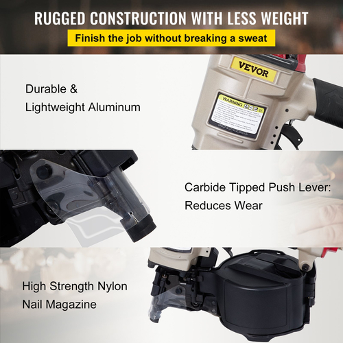 VEVOR Siding Nail Gun CN55, Professional Coil Nailer από 1-Inch έως 2-1/4-Inch, Siding Nailer with Adjustable PC Magazine Coil Siding Nailer 15 μοιρών για γρήγορη και σκληρή οδήγηση των νυχιών