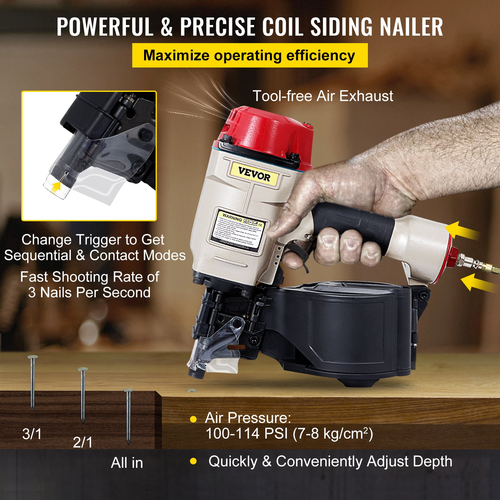 VEVOR Roofing Nail Gun CN70, Επαγγελματικό καρφωτικό καρφώματος από 1-3/4-ιντσών έως και 2-3/4-ιντσών, καρφωτικό πλαισίου με ρυθμιζόμενο καρφωτικό πλαισιώματος περιοδικού PC 15 μοιρών για γρήγορη και σκληρή οδήγηση καρφιών στέγης
