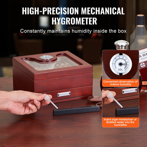VEVOR 35 Cigar Humidor Glasstop Cedar Cigar Box Υγραντήρας &amp; υγρόμετρο &amp; συρτάρι