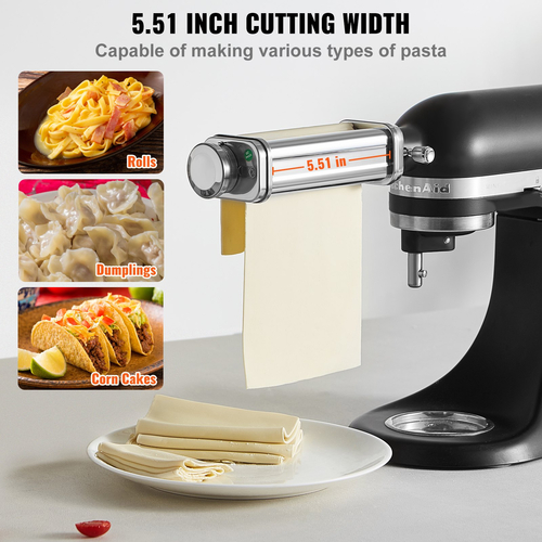 Εξάρτημα ζυμαρικών VEVOR για μίξερ με βάση KitchenAid, Εξάρτημα με ρολό φύλλου ζυμαρικών από ανοξείδωτο χάλυβα, αξεσουάρ μηχανής παρασκευής ζυμαρικών με 8 ρυθμιζόμενο πόμολο πάχους, Εξάρτημα ζυμαρικών KitchenAid της VEVOR
