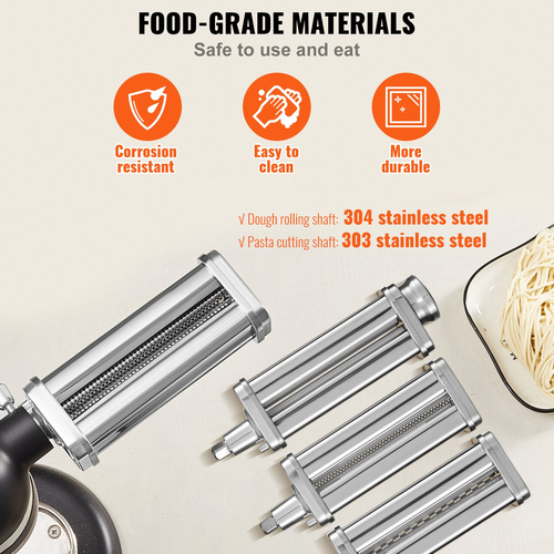 Εξάρτημα ζυμαρικών VEVOR για μίξερ με βάση KitchenAid, σετ ρολού κοπής ζυμαρικών από ανοξείδωτο χάλυβα που περιλαμβάνει ρολό φύλλου ζυμαρικών, κόφτη σπαγγέτι και φετουτσίνι, 8 ρυθμιζόμενο πάχος πόμολο ζυμαρικών, 3 τεμ.