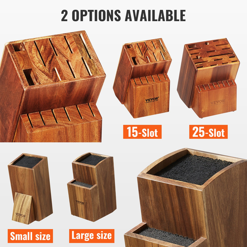 VEVOR Knife Storage Block 15 Υποδοχές, Ξύλο Acacia Universal θήκες για μαχαίρια χωρίς μαχαίρια, μεγάλη διάταξη οργάνωσης μαχαιριών κρεοπωλείου πάγκου, πολυλειτουργική βάση σχάρα μαχαιριών για εύκολη αποθήκευση στην κουζίνα