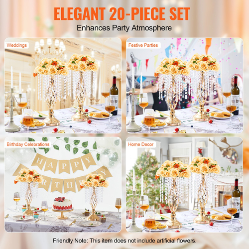 VEVOR 20PCS 43cm/16,9” Ψηλό Κρυστάλλινο Βάζο Γάμου για Διακόσμηση Πάρτυ