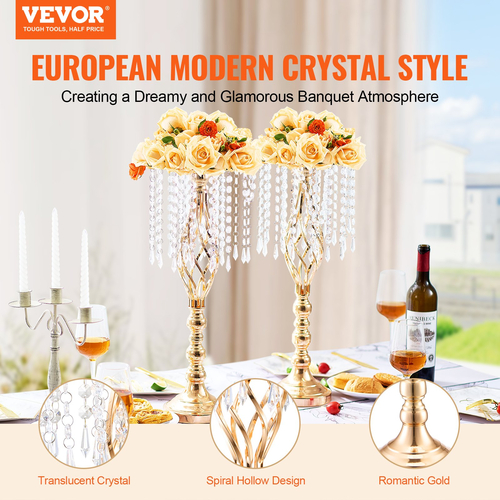 VEVOR 2PCS 55cm/21,65” Ψηλό Κρυστάλλινο Βάζο Γάμου για Διακόσμηση Πάρτυ