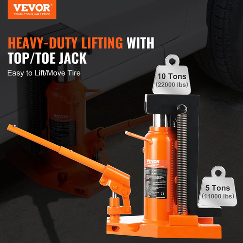 VEVOR Hydraulic Toe Jack, 5 Ton On Toe Jack Lift, 10 Ton On Top Lift Capacity Machine Jack, 0,8-6,8 in Toe Height, 11,3-17,3 in Toe Height, Air Hydraulic Claw Jack for Machinery, Industry